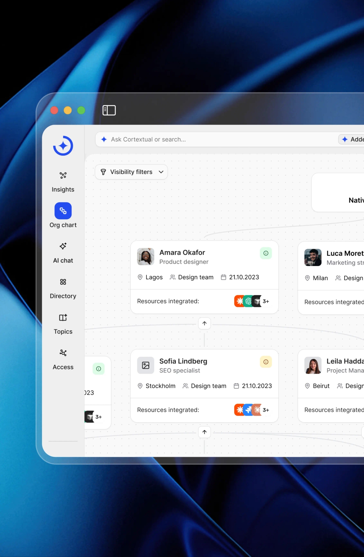 Cortextual live org chart in a browser window
