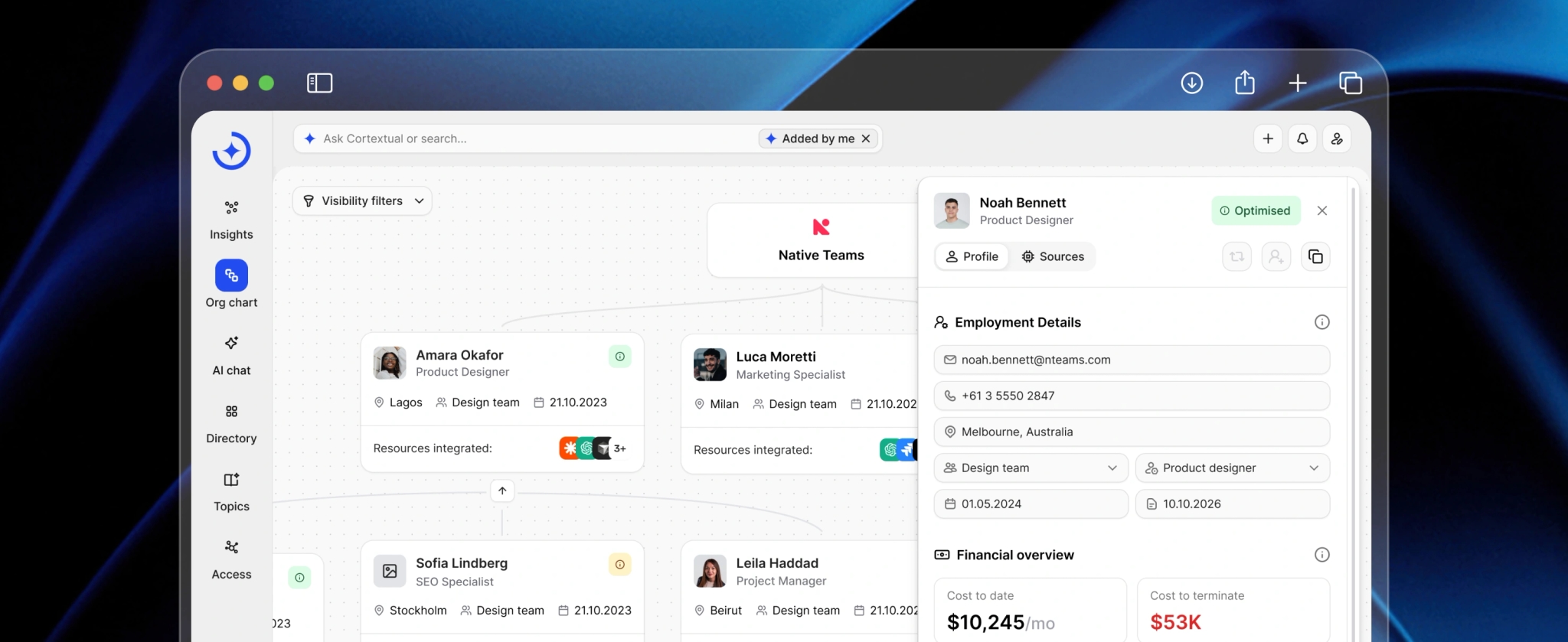 Cortextual live org chart in a browser window