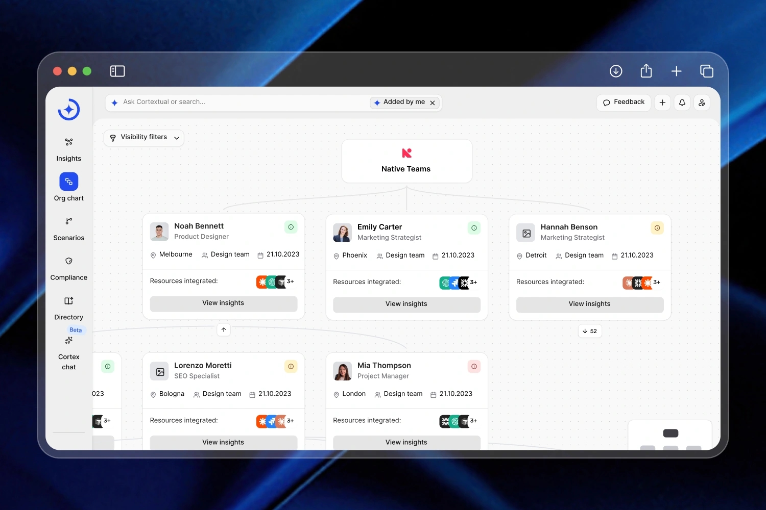 Cortextual live org chart in a browser window