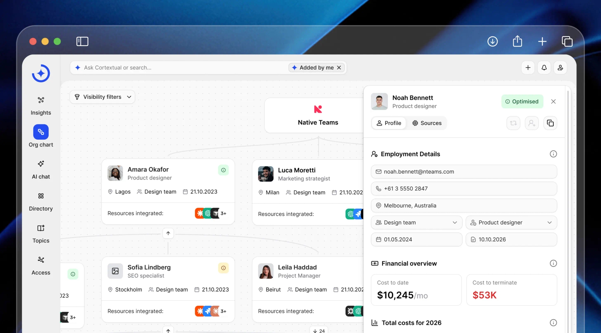 Cortextual live org chart in a browser window