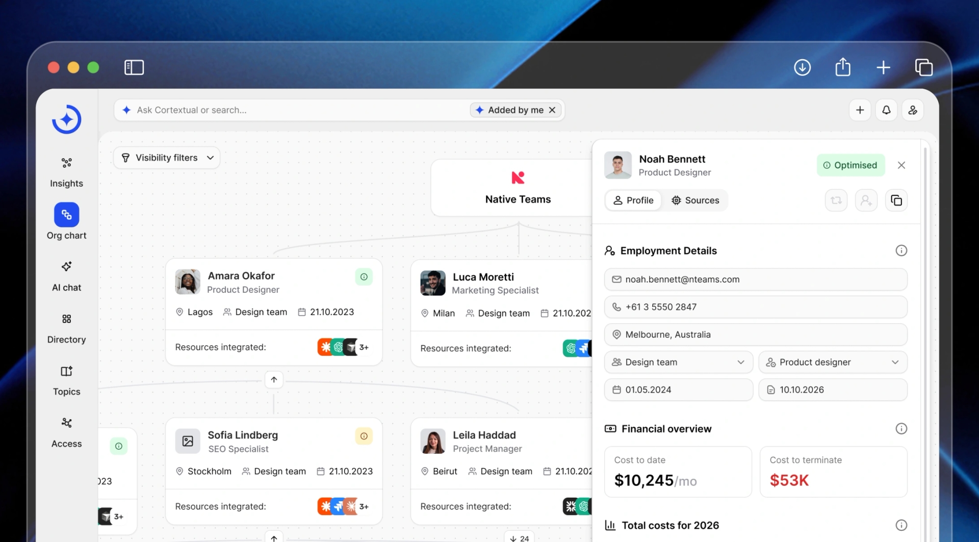 Cortextual live org chart in a browser window