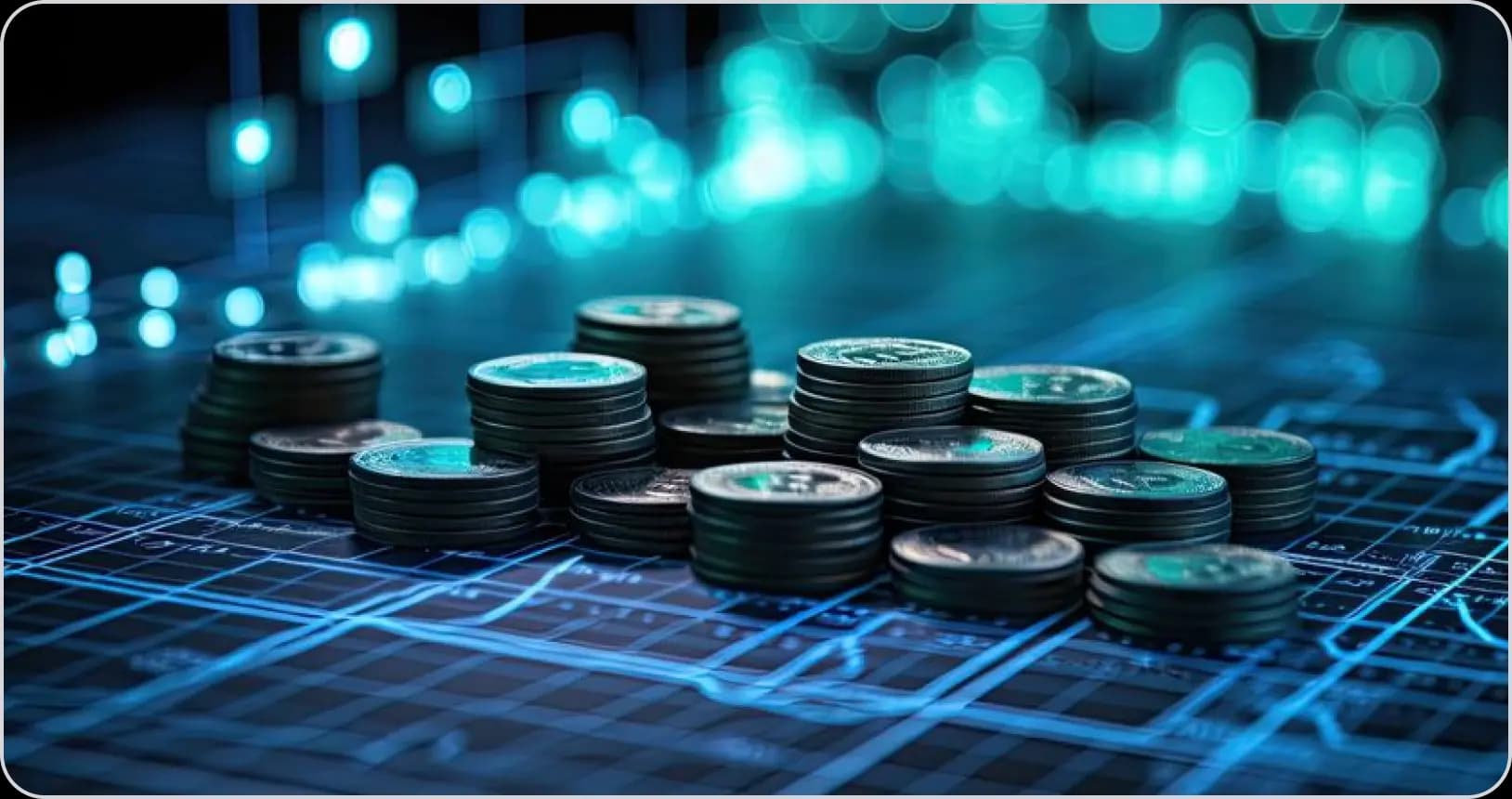 Stacks of coins on a digital grid representing turnover cost