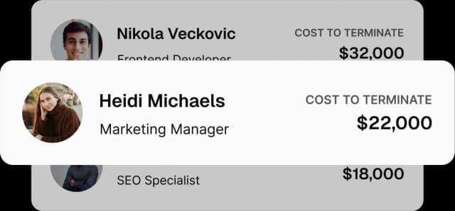 Employee cost-to-terminate cards in Cortextual