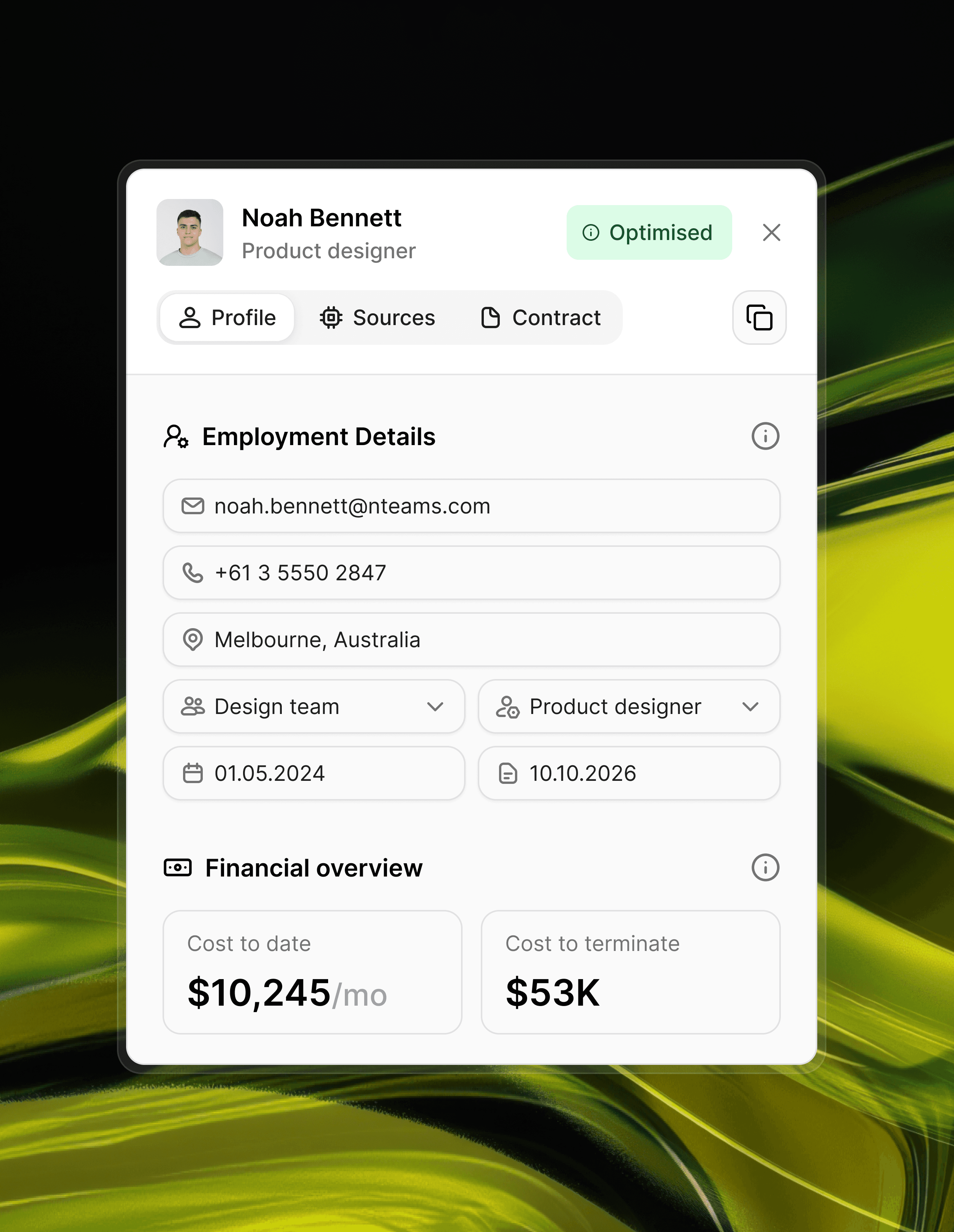 Cortextual org structure, cost, and knowledge dashboard