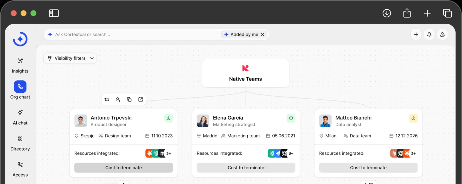 Org chart and workforce transition preview