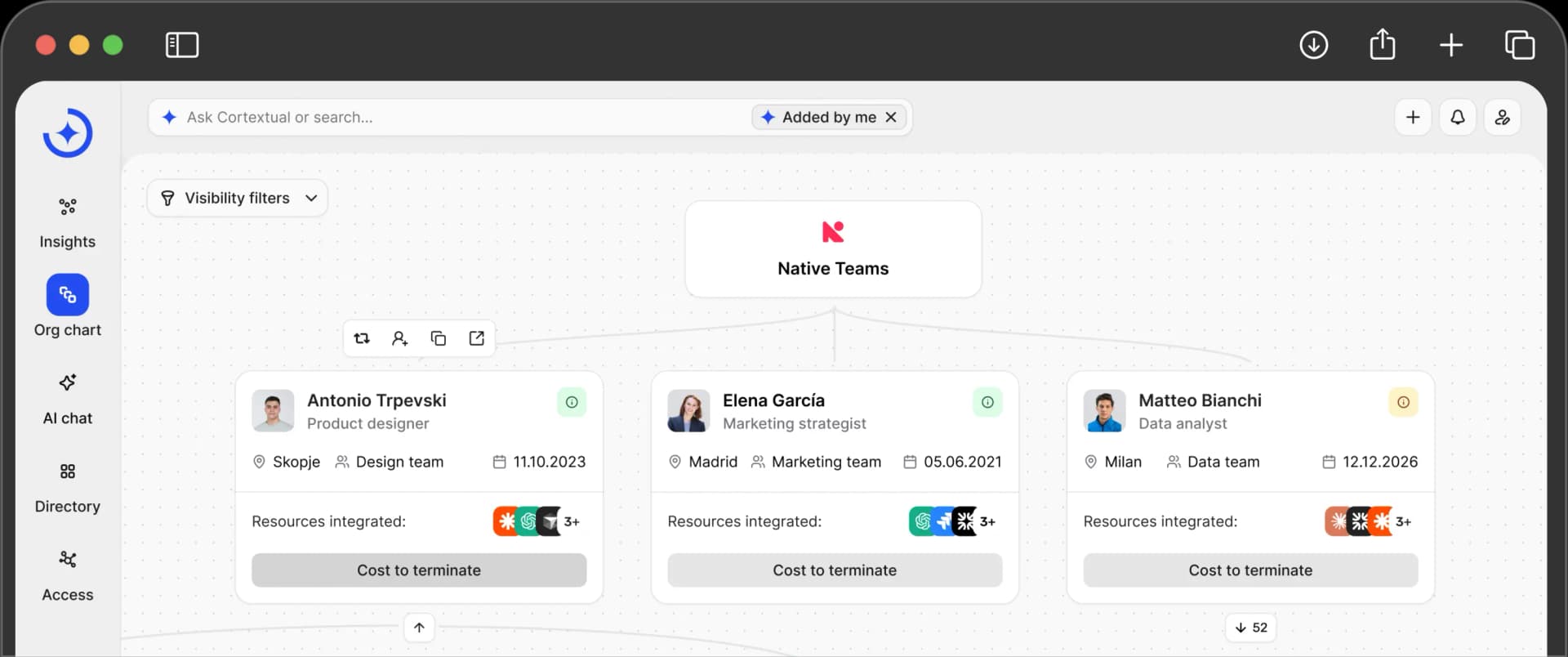 Org chart product preview showing live organizational structure