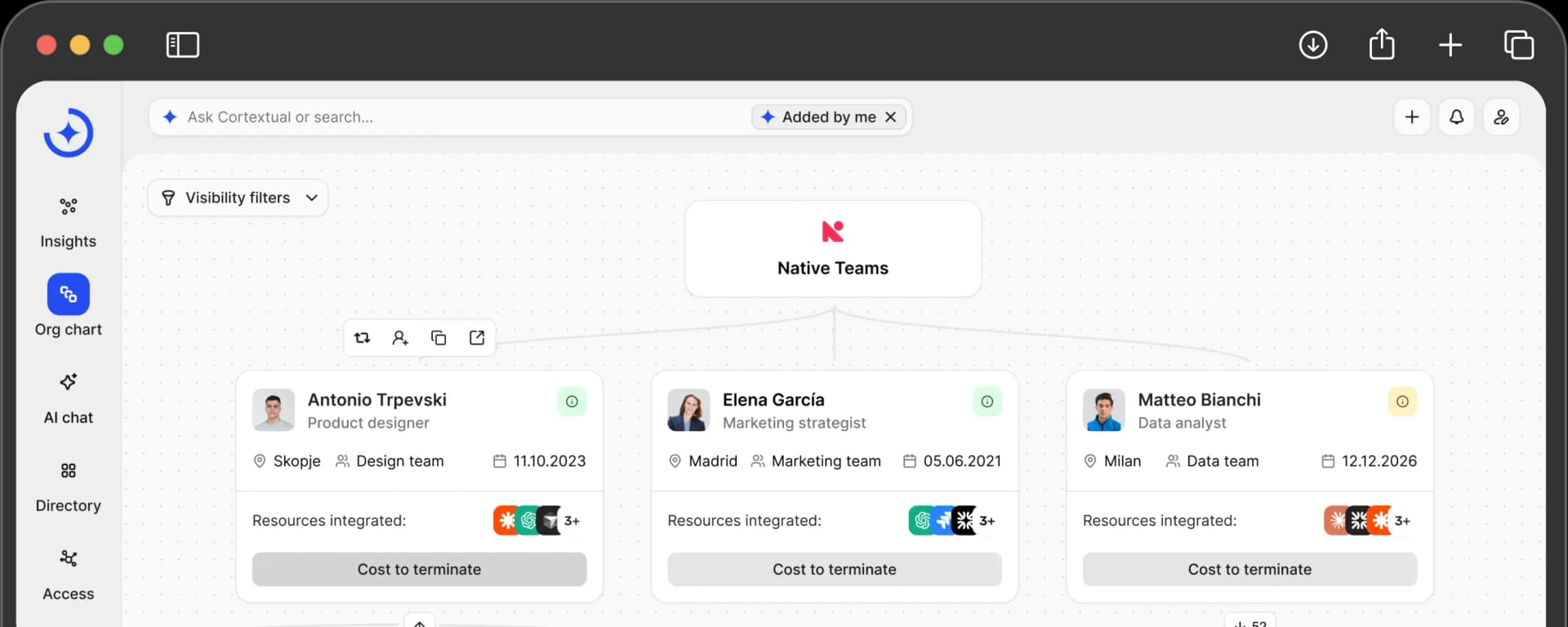 Org chart and workforce transition preview