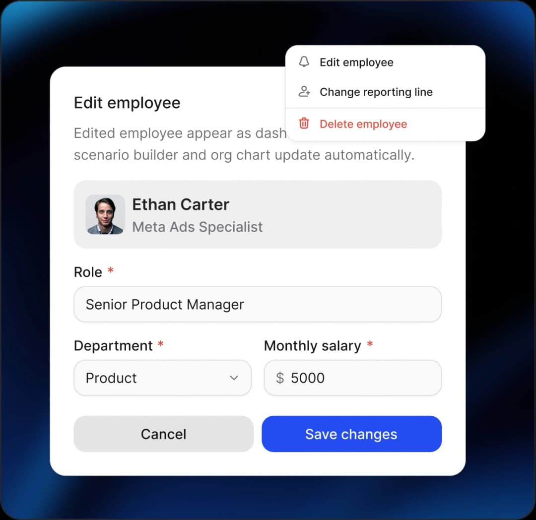 Edit employee modal inside the scenario builder