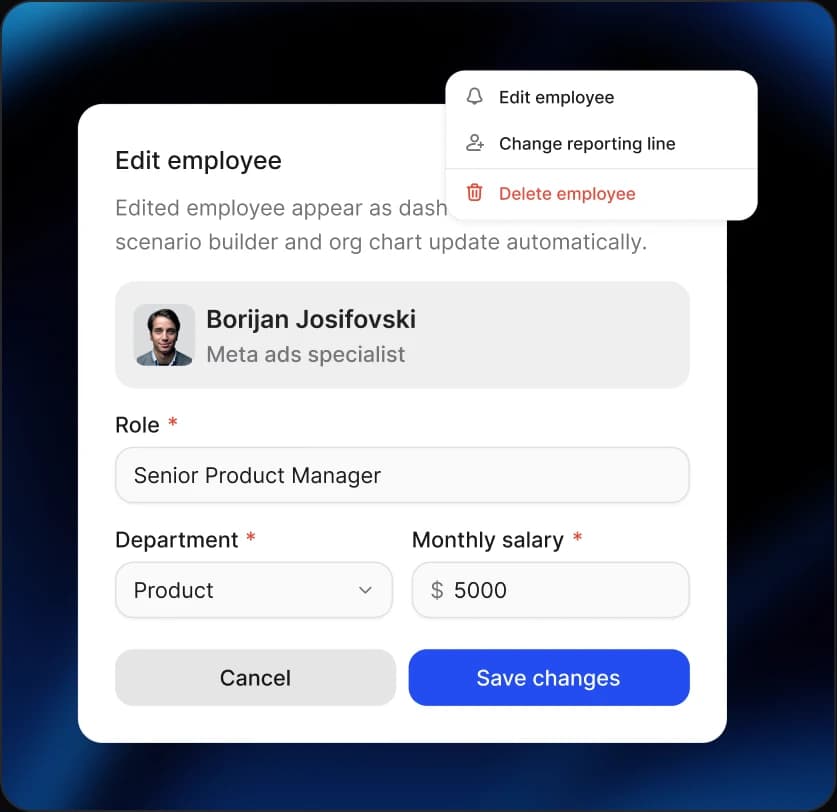 Edit employee modal inside the scenario builder
