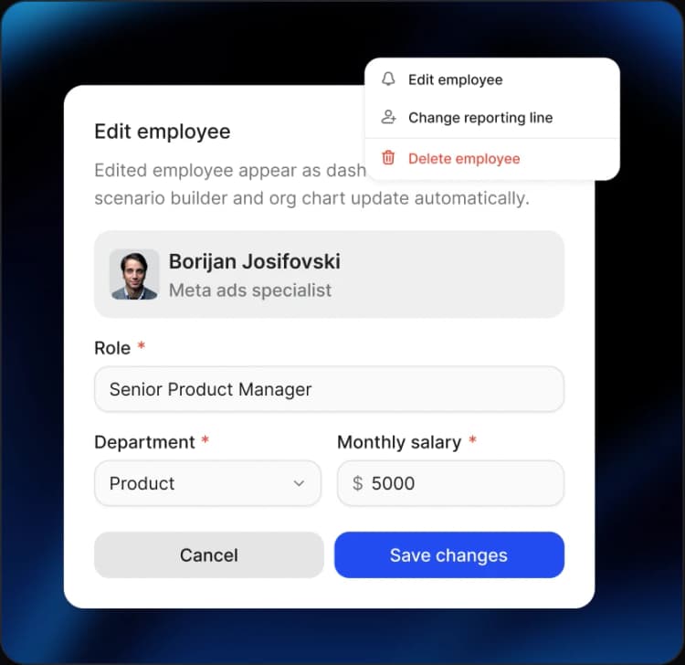 Edit employee modal inside the scenario builder