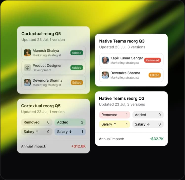 Side-by-side scenario comparison cards
