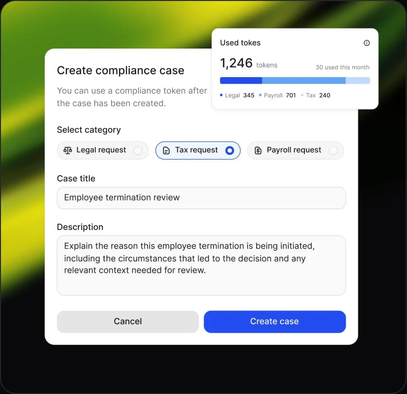 Create compliance case dialog