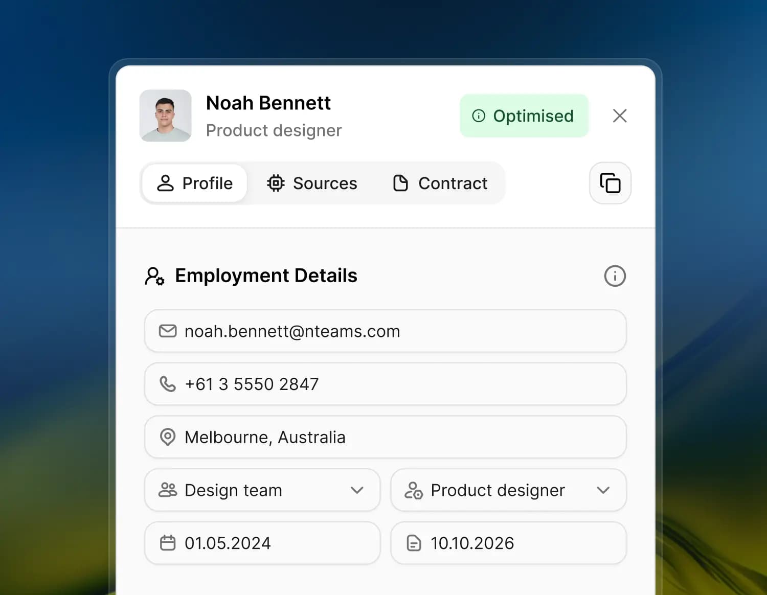 Employee profile with cost to date and cost to terminate in a restructuring scenario
