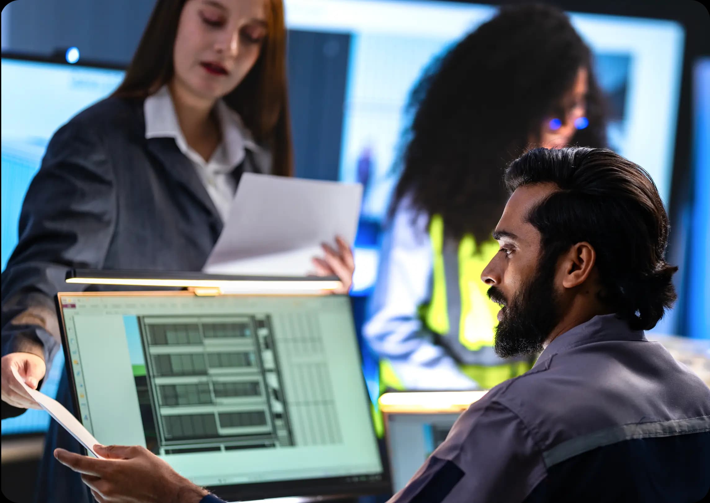 Technical team collaborating in an office