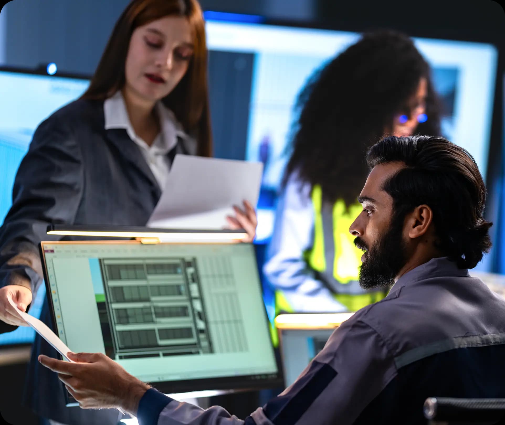 Technical team collaborating in an office