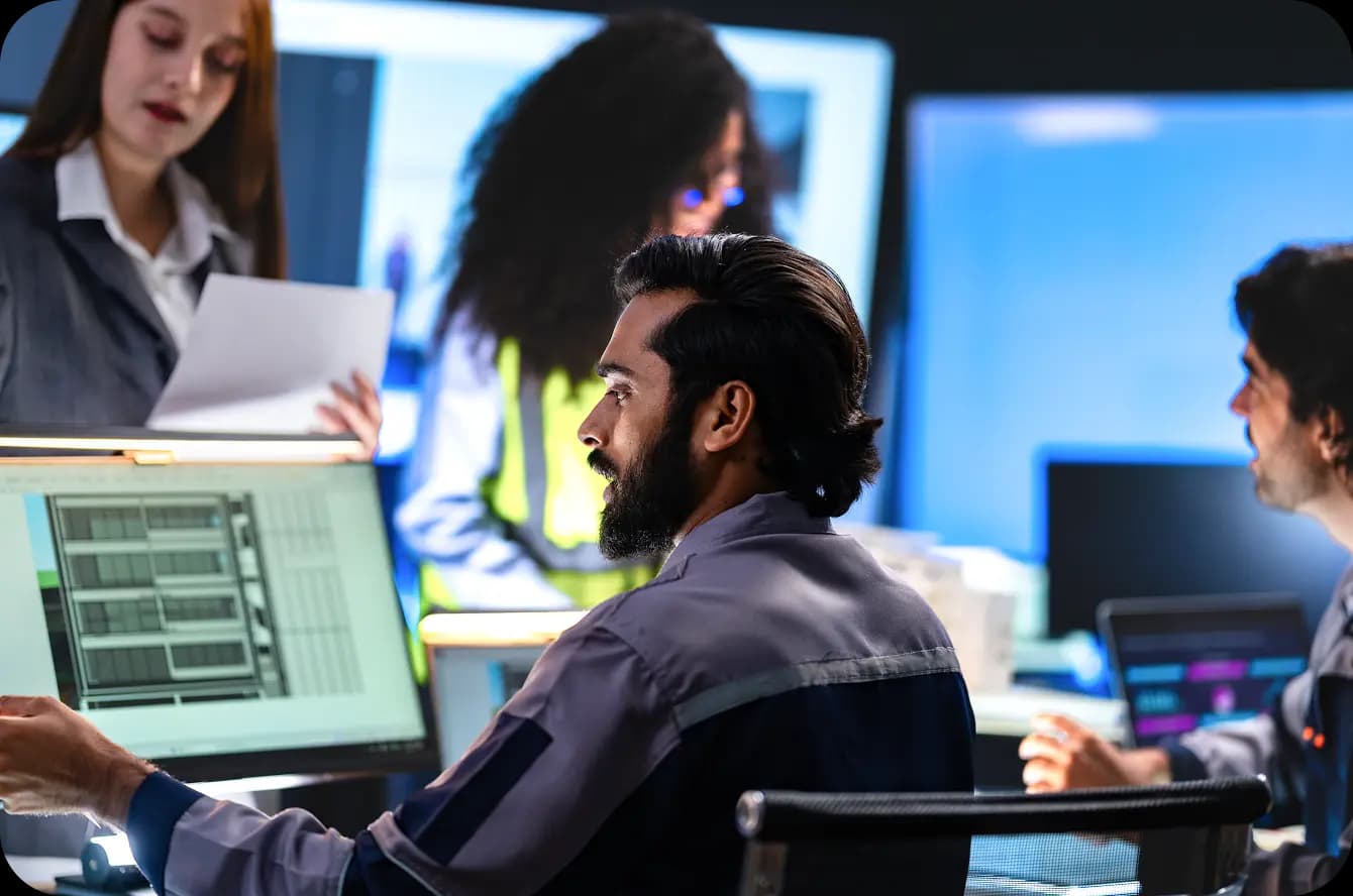 Technical team collaborating in an office