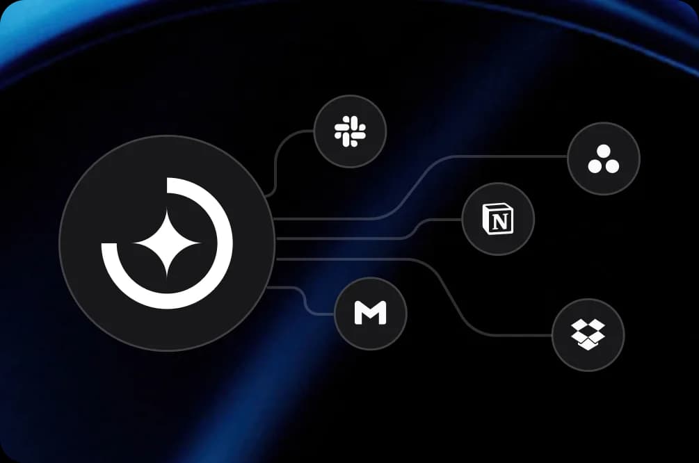 Cortextual mark connected by circuit lines to Slack, Notion, Gmail and Dropbox icons