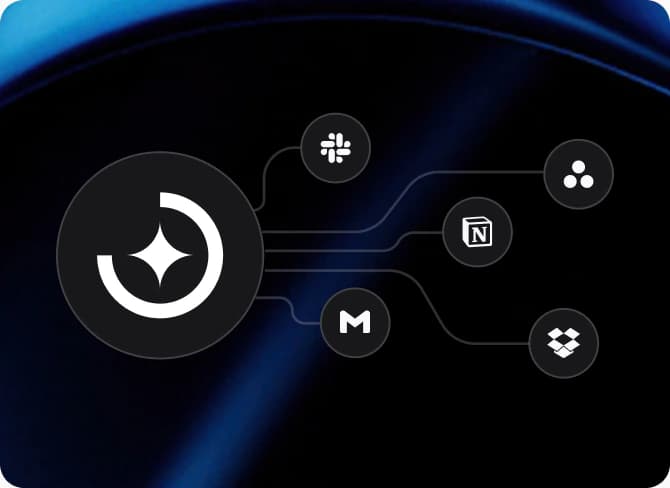Cortextual mark connected by circuit lines to Slack, Notion, Gmail and Dropbox icons