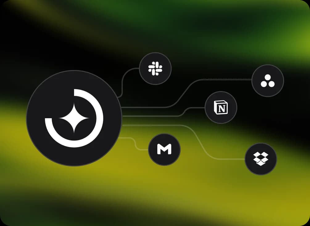 Cortextual mark connected by circuit lines to Slack, Notion, Gmail and Dropbox icons